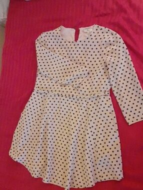 Madewell Cream Dress with Black Polka Dots, Silk